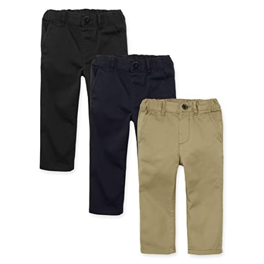 The Children's Place Calças de sarja skinny elásticas para bebês meninos e crianças pequenas, Linho/azul marinho/preto pacote com 3, 5 Anos