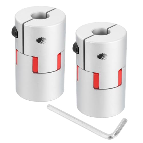 QUARKZMAN 2Stk D40 L66 14mm bis 14mm Flexible Pflaumen Wellen Kupplung Aluminium Anschluss Flexible Spider Kupplung für 3D Drucker CNC Maschine und Servo Schritt(Silber Farbe/Rot)