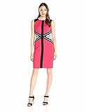 Ivanka Trump Women's Sleeveless Sheath Dress with Stripe Inset, Candy/Black/Ivory, 10