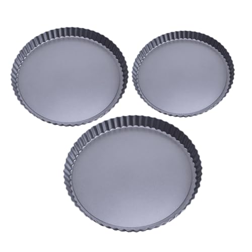 MUCKLILY 3pcs Non-stick Baking Pans with Removable Bottom Cake Tins for Tarts Pies and Pizza Baking