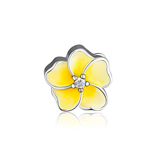 CKK Charm 925 Sterling Silver Bead Fit Pandora Bracelet Gradient Yellow Plumeria Charm Women DIY Jewelry Gift