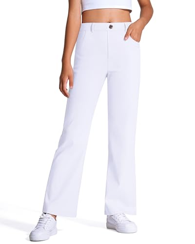 Image of Girls Uniform Pants Kids High Stretchy Flare Dress Pants | Elastic Waist,Pull-On Pants