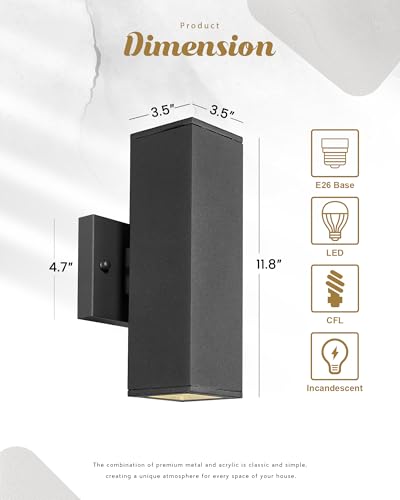Image of Ken & Ricky Modern Outdoor Wall Light,Rectangular,Black,2 PK,Dust to Down | 2 Lights Exterior Wall Light Fixtures,Waterproof Outdoor Sconce,No glare,for House Porch Garage Patio Front Door Entryway