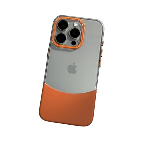 Image of MILLION CASES Back Cover Case for iPhone 15 Pro Shockproof Protective Crystal Splicing Contrast Transparent Case for Men & Boys(Orange)