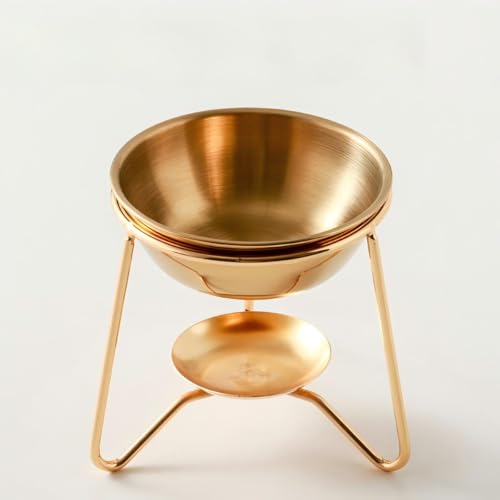 Calentador metálico para cera con soporte trípode dorado miniatura 1