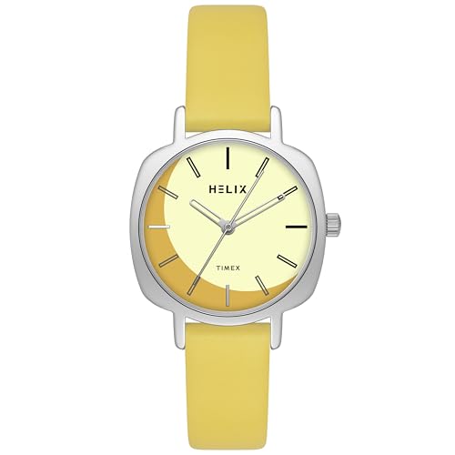 Image of Helix By Timex Beige /Yellow Square Analog Watches for Women | Quartz Movement Leather Strap Ladies Watches | Upto 30 m Water Resistance with Buckle Closure | Gift for Women TW057HL00