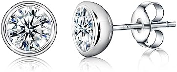 Moissanite Earrings for Men & Women, 0.3/0.5/1ct, VVS1 18k Rose Gold, Lab-Cut, Dazzling Sparkle, Round Bezel GRA Certified Diamond Studs, Hypoallergenic Flat Back Stud Earrings