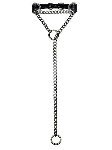 EverGlimp Adjustable Leather Slip Chain Collar Necklace for Women Handmade Punk Choker with Double O-Rings Metal Chain Y-Necklace for Streetwear Cosplay & Special Occasions (Black 24)