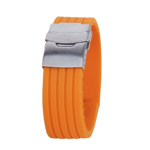 Preisvergleich Produktbild Orange Kautschuk Uhr Armband Uhrarmband Band Faltschließe Wasserdicht 24mm