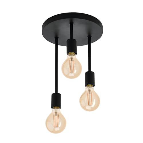 Plafonnier 3 flammes Eglo Wilmcote en acier noir style industriel