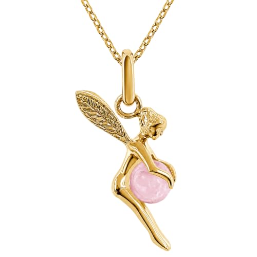Collier fée plaqué or 18k et pendentif quartz rose naturel de 42cm pour femme