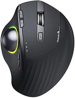 RGB Wireless Trackball Mouse, ProtoArc EM01 2.4G Bluetooth Ergonomic Rechargeable Rollerball Mice with 3 Adjustable DPI, 3 Device Connection&Thumb Control, Compatible for PC, iPad, Mac, Windows-Black