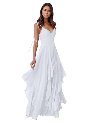 Women's Long Bridesmaid Dresses Chiffon Spaghetti Straps Prom Dresss 2025 Ruffle Hem Formal Evening Gown