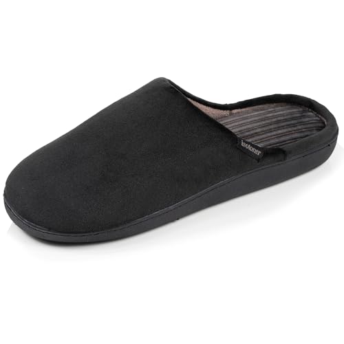 Isotoner Chaussons pantoufles Mules homme velours ultra doux, semelle ergonomique soutien plantaire, mousse à mémoire forme, 45 EU, noir