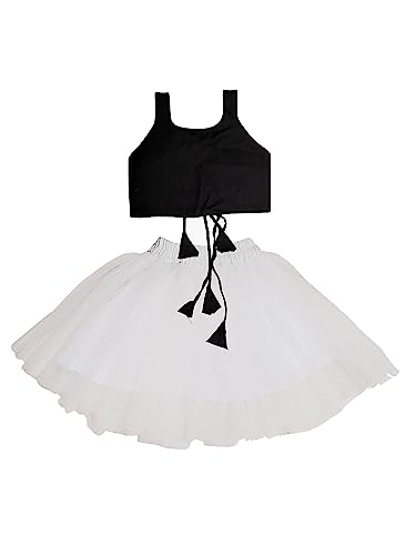 Image of ANNECA baby girl's designer rayon cotton modern crop top and naylon soft net knee lenth skirt clothing set