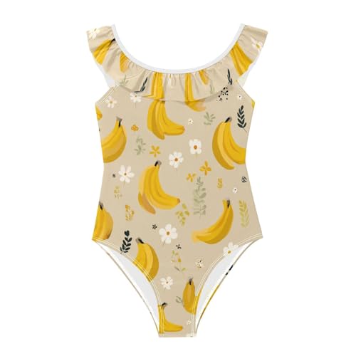 Maillot de bain fille kaki à bananes et volants pour la plage