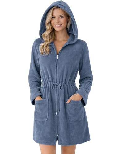 Morgenstern Albornoz Mujer Corto con Capucha y Cremallera Bata Ligera Jeans Azul Talla M