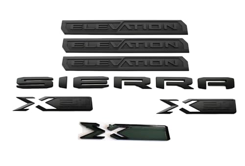 Image of 6Pc Elevation Sierra Bed X31 Emblem Door Tailgate 3DBadge Nameplate Replacement for 2019-2023 Gen Sierra 1500 (Overlay Emblem Matte Black)