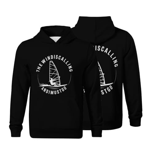 Kids Windsurfing The Wind Calling Watersport Kitesurfing Gift Boys Girls Lightweight Kangaroo Pocket Fleece Hoodies