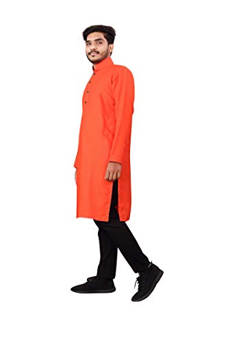 Image of Nirmla Fashion Handloom Cotton Men's Full Sleeve Long Kurta (Men's M101, M, Yellow)