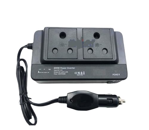 Onduleur de voiture 200W avec quatre ports USB intelligents et double prise de courant