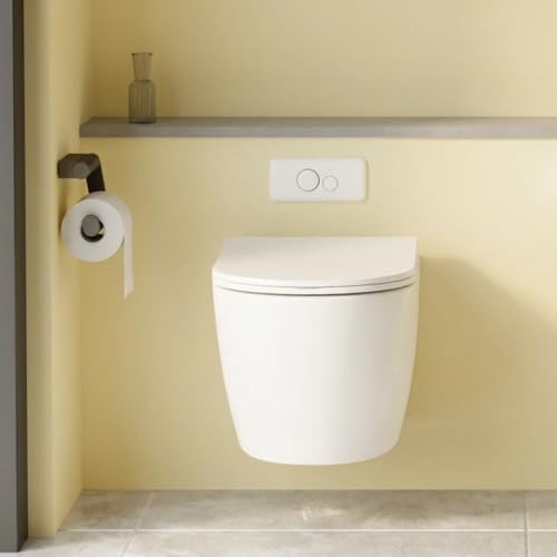 Image of Wall-Mounted Toilet without Tank, Soft Close Seat, Space-Saving Modern Design, Easy-Clean Ceramic