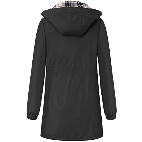 Adiwiid Rain Coat For Women Waterproof With Hood Lightweight Long Rain Jacket Outdoor Trench Windbreaker (M, Black) #TOP1