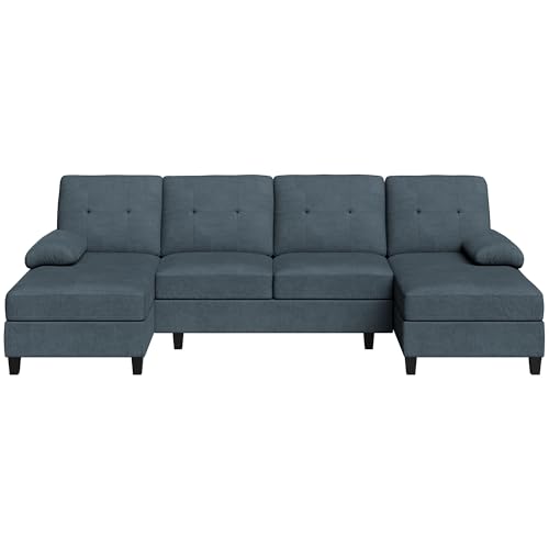 Meilocar Sectional Couches for Living Room, U Shaped Couch 4- Seat Sectional Sofa with Double Chaise, Comfortable Fabric Large Sofa for Apartment (Grey)