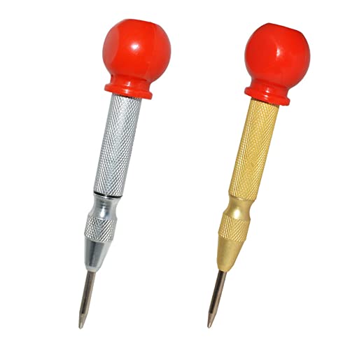 Fongmore 2 PCS Automatic Center Punch Tool Adjustable Tension Spring Loaded Punch Center Hole Punch for Metal Wood Glass Plastic Suitable DIY Drills