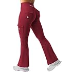 YEOREO CoreFlex Women Workout Flare Leggings with Pockets Scrunch Cargo Gym Yoga Leggings Wine M