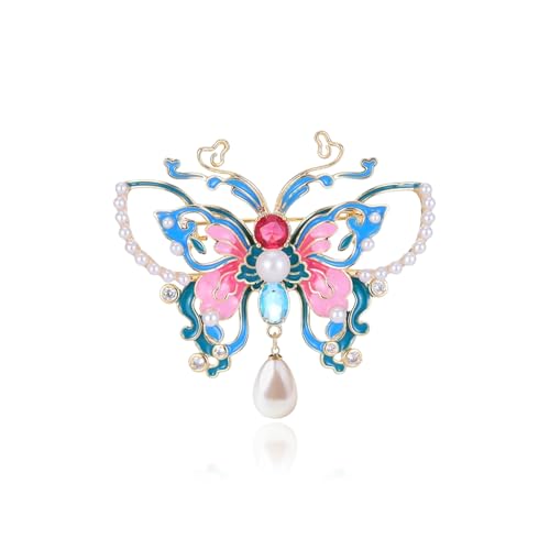 Image of ABJFJE Gold Enamel Crystal Butterfly Brooches for Womne Elegant Rhinestone Pearl Animal Brooch Pins Fashion Jewelry Brooch pin Accessories for Women Gift