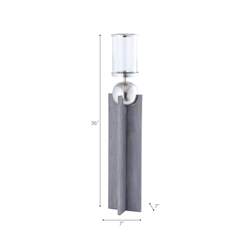 Elegant Tall Wood Candle Holder for Table Centerpiece - Decorative Pillar Candlestick Holder for Living Room, Entryway Table, or Shelf Accent - Modern Home Decor Accent for Bedroom Styling - 36", Gray by NESS AND JORD - Used condition - Image 4