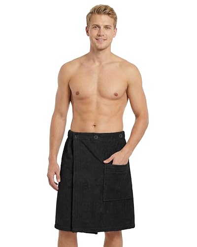 LAYNENBURG Premium Saunakilt Herren mit Knopfverschluss - 100 % Baumwolle – Öko-Tex 100 - Männer Saunatuch - Frottee Sauna-Handtuch, Kilt Gummizug für Wellness, Spa & Sauna (M-XL schwarz)