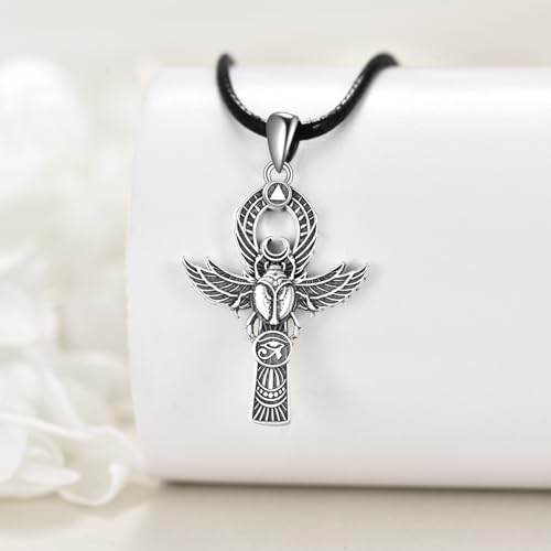 Ankh Cross Necklace 925 Sterling Silver Egyptian Pendant Necklace Ankh Eye of Horus Scarab Jewelry Gift for Men Women3