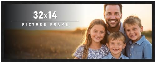 CountryArtHouse 32x14 Frame Black Solid Pine Wood Picture Frame Includes UV Acrylic Plexiglass, Acid Free Foam Backing Board and Hanging Hardware