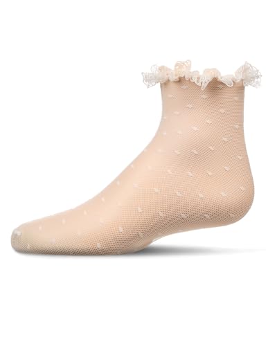 MeMoi Girls Mesh Dot Pattern Lace Trim Ankle Sock3