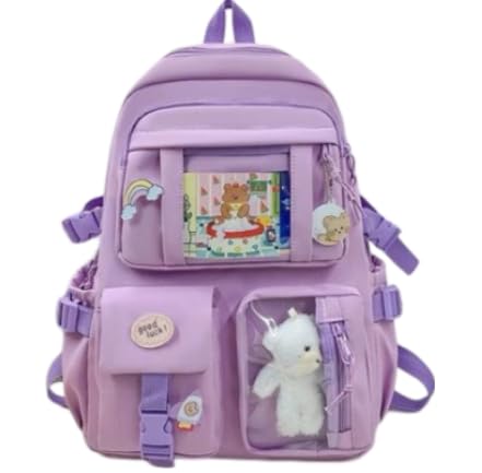 Mochila Feminina Kawai Escolar Passeio Coreana, Grande Capacidade, Impermeável (Roxo claro)
