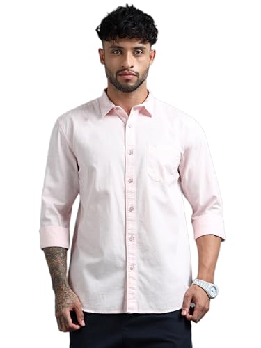 Image of Men Slim Fit Solid Spread Collar Casual Shirt