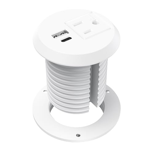 Recessed Power Grommet 2 inch,Tamper-Resistant Design AC Outlets, Fast Charging Station USB-C Port,Desk Hole Grommet Recessed Outlet,Round Desktop Conference Room Power Grommet Outlet (White)