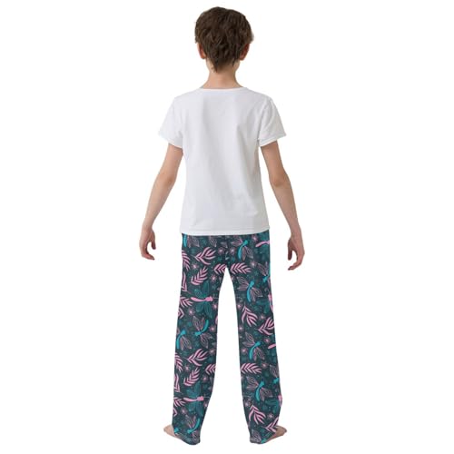 ZZXXB Dragonfly Leaves Boys Long Pants Soft Trousers Elastic Waist Kids Lounge Bottoms with Pockets S-XL3