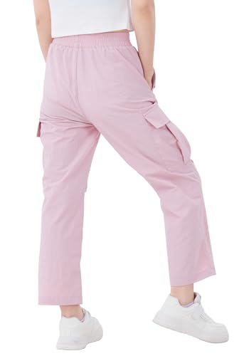 Image of WULFUL Girls Cargo Pants Lightweight Wide Leg Streetwear with Pockets Kids Jogger Trouser 6-16 Years