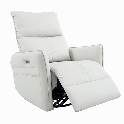AsomeStretch 270° Power Swivel Rocker Recliner Chair, Electric Glider Reclining Sofa with USB Ports, Power Swivel Glider, Rocking Chair Nursery Recliners for Living Room Bedroom (Light Gray)