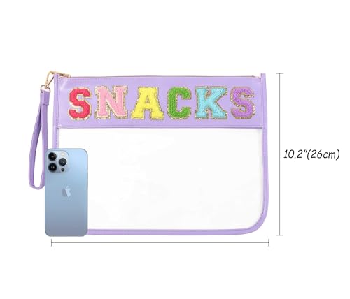Image of HAIBOLAN Monogram Clear Stadium Purse Bag Chenille Letter Travel Patch Pouch Snack Makeup Wristlet