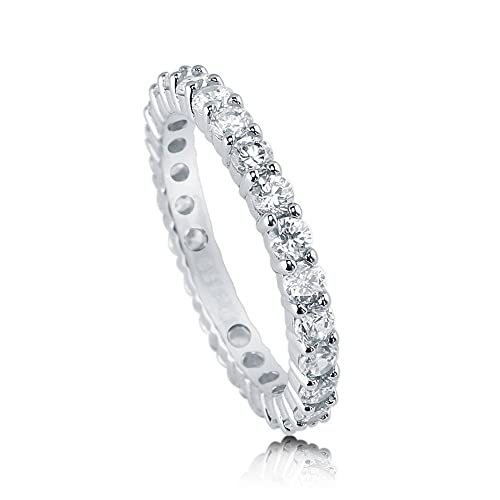 BERRICLE Sterling Silver Round Cubic Zirconia CZ Eternity Rings Wedding Band for Women - Gold Flashed, 1.5mm/2mm/2.5mm