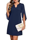 oten Formal Dresses for Women Wedding Guest Chiffon Flutter Sleeve V Neck Night Out Tea Party Dress Navy Blue Medium