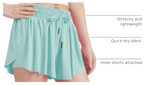 Image of KEREDA Girls Flowy Butterfly Shorts 2-in-1 Kids Preppy Athletic Clothes | with Spandex Liner for Teen Girls