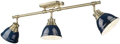 Duncan 3-Light Semi-Flush - Track Light in Aged Brass with Matte Navy