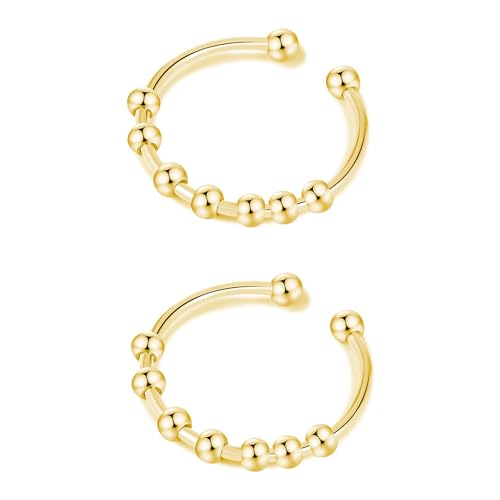 CHUANFU 2 Piezas Anillos de Ansiedad, Acero Inoxidable Anillo Antiestres Mujer, Abierto Anillos Giratorio Ajustables, Regalos para Mujere Niñas, Oro