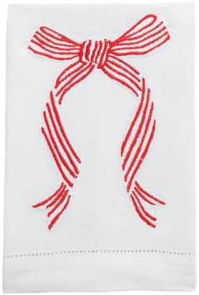 Mud Pie Christmas Striped Bow Embroidered Towel