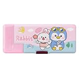 Dynamart Estojo Escolar Infantil Retrô Automático, 3 Divisórias, Apontador Duplo, Plástico ABS, 24,5x9,5cm, Detalhe 3D, Botões Automáticos, Tabuada Traseira, para Crianças +5 Anos (Rabbit)